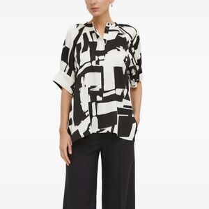 Scandinavian black & white Monochrome Abstract Print Women's Blouse